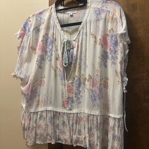 Floral Lace-Trimmed Women's Top